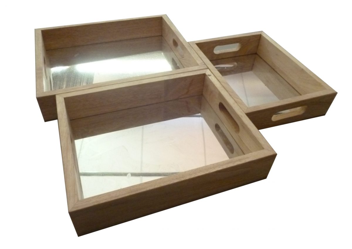 QToys Rectangular Mirror Trays Set of 3