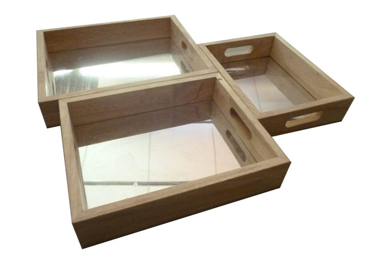 QToys Rectangular Mirror Trays Set of 3