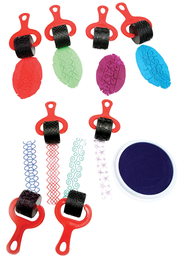 Anthony Peters Paint and Dough Explorers Set 2 with four red-handled patterned rollers