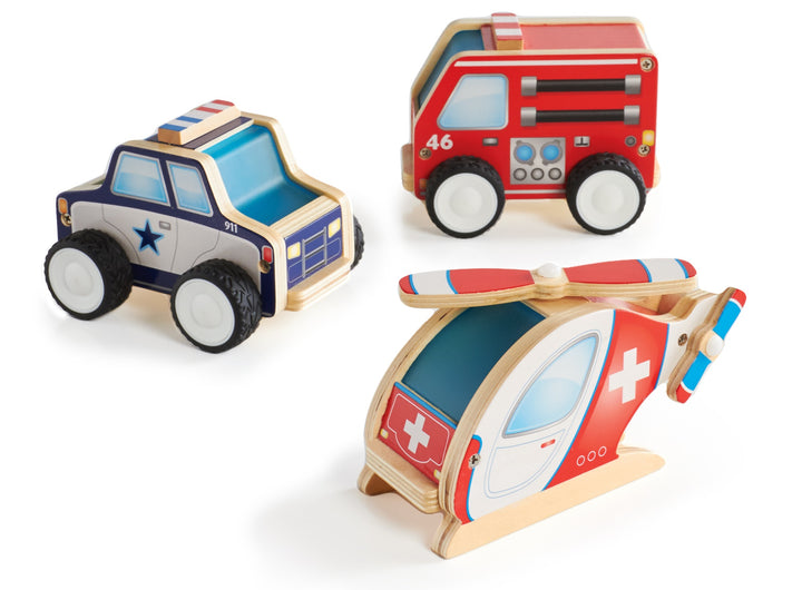 Jnr Plywood Community Vehicles - police car, fire truck and medical helicopter