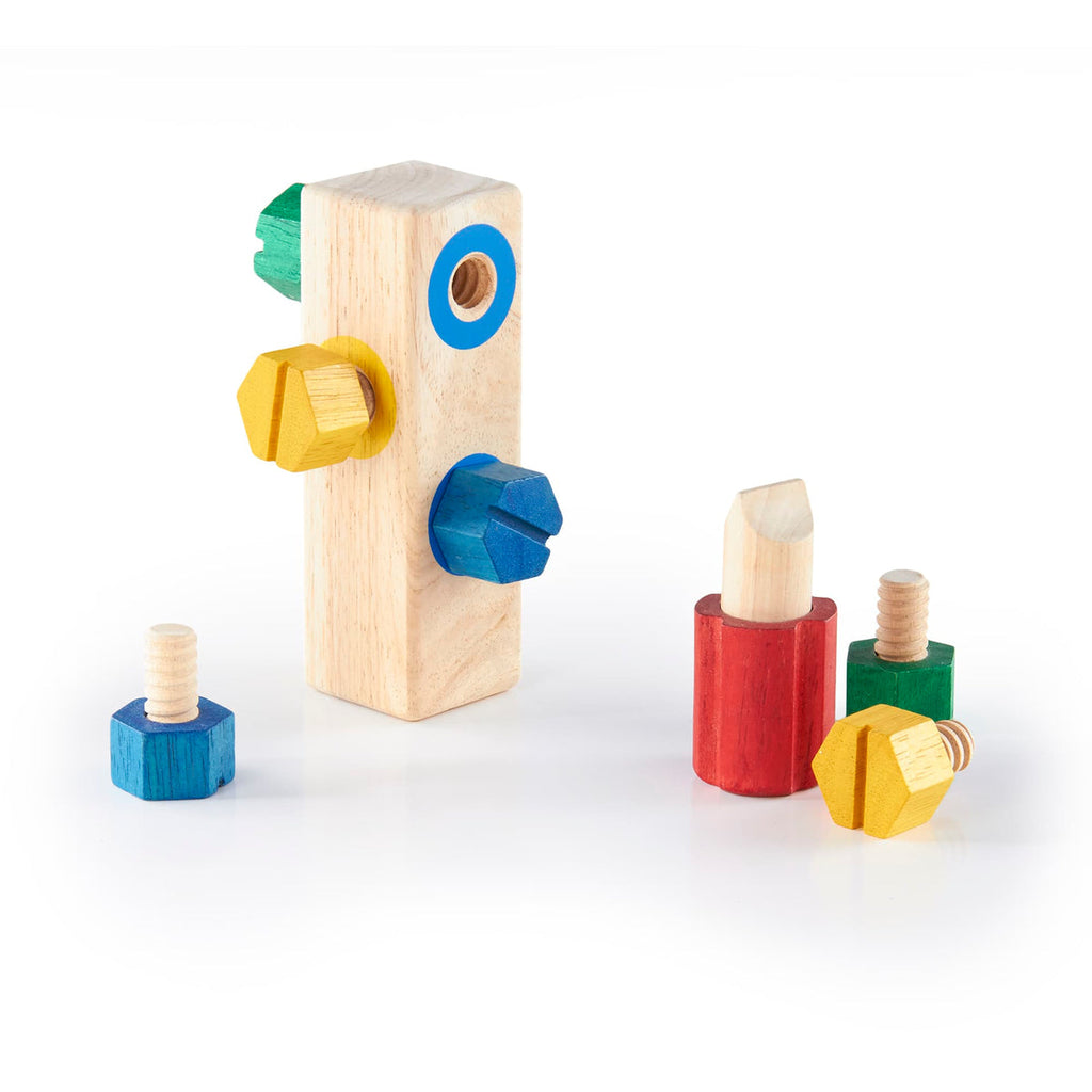 Guidecraft Screw Block coloured screws on wooden base