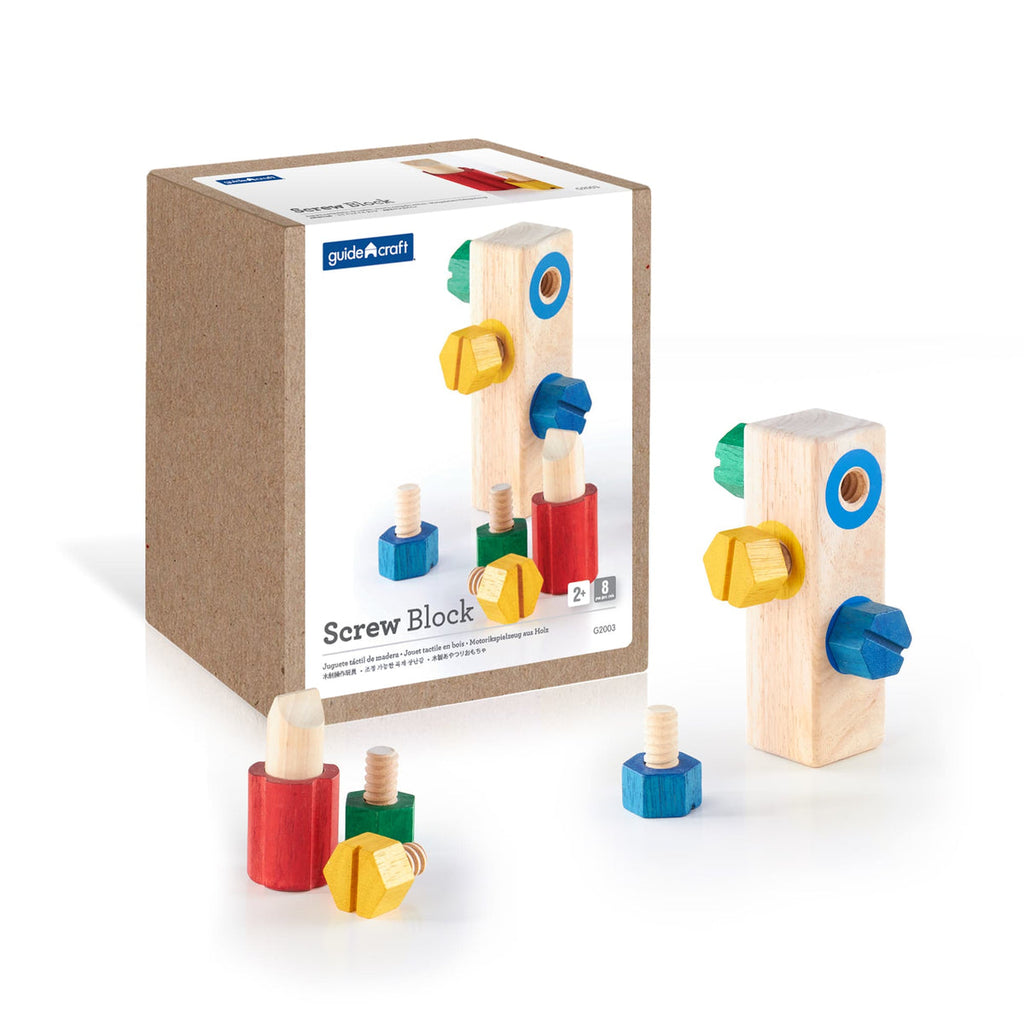 Guidecraft Screw Block wooden screw toy with box