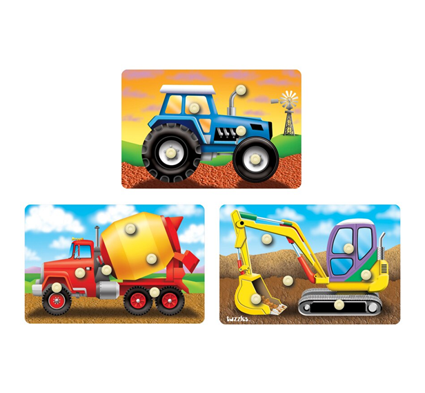 Tuzzles Construction Vehicles knob puzzle set of three